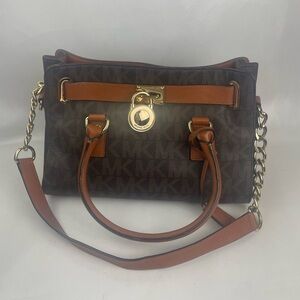 Michael Kors Hamilton MK Logo Satchel Bag Brown with dust bag